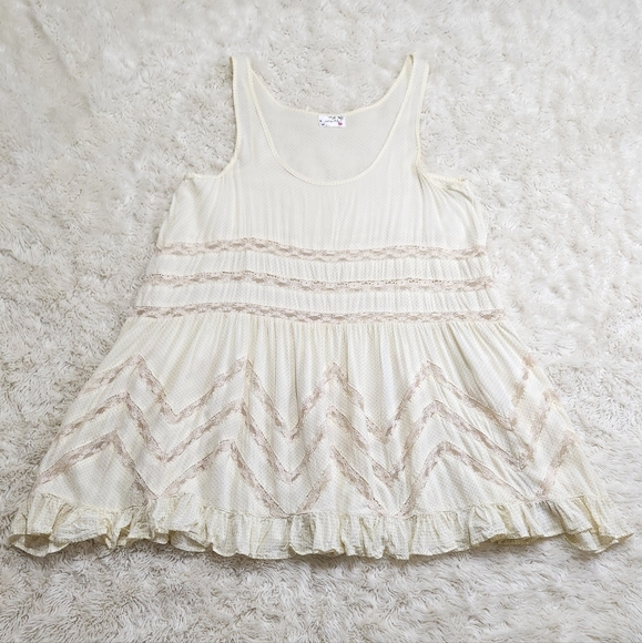 Intimately Free People Voile Lace Trapeze Tunic Slip Mini Dress Sz Small Yellow - Picture 7 of 12